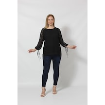 Moda Berray 3243 Kolu Taş Baskılı Şık Bluz Siyah 001