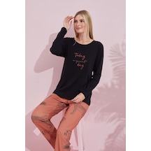 Siyah İnci Pamuklu Örme Pijama Takım 24240179 Siyah
