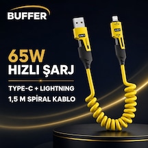 4&apos Ü 1 Arada Esnek Spiral Hızlı Şarj Kablosu, Araç İçi Yaylı Kablo, Type-c Ve Lightning Uyumlu Çoklu Şarj Belirtilmemis
