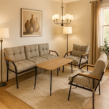 Ard & Garden Milas 311 Masalı Açık Gri Fermuarlı Bahçe Balkon Takımı, Cafe, Salon - Metal Kanepe Koltuk Takımı Açık Gri
