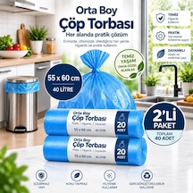 Çöp Torbası Orta Boy,55x60cm,sızdırmaz,dayanıklı,ruloda 20 Adet, Mavi2rulo