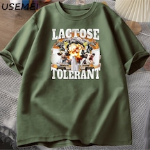 Flood Of Style Laktoz Toleranslı T Shirt Erkek Kısa Kollu Tee Üstleri Harajuku Boy Baskılı T Shirt Meme Tshi Yeşil