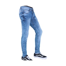 Erkek Denim Jeans Mavi Örme Kot Pantolon Mavi