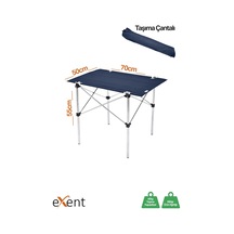 Exent 50x70 Cm Kamp Masası Katlanabilir Masa, Piknik Bahçe Balkon Plaj Masası, Taşıma Çantalı Masa-lacivert