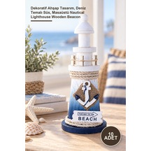 10 Adet Ahşap Marin Deniz Feneri Dekoratif Ahşap Tasarım, Deniz Temalı Süs, Masaüstü Nautical Lighthouse Wooden Beacon 1