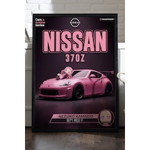 Nissan 370 Z Siyah Ahşap Çerçeveli Poster, Dekoratif Araba Duvar Tablosu