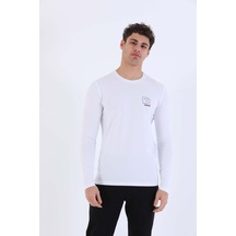 Maraton Sportswear Regular Erkek Bisiklet Yaka Uzun Kol Basic Beyaz Sweatshirt 20965-beyaz