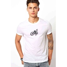 Motorcycle Girl Logo Baskılı Beyaz Erkek Tshirt