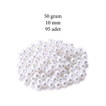 50 Gram 10mm Beyaz Renk Plastik İnci Boncuk Çanta Ve Takı Yapım Boncuğu 95 Adet