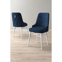 Mitra Serisi, 6 Adet Lacivert Mutfak Sandalyesi, Beyaz Gürgen Ayak, 1. Sınıf Babyface Kumaş