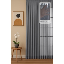 Natural Modern File Dokulu Keten Tül Perde Pileli Salon Oturma Odası Yatak Odası Çocuk Odası Antrasit
