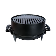 Lava Döküm Yuvarlak Mangal Izgara Set Döküm Demir Yekpare Çift Kulplu Çap Ø 36 Cm.
