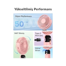 Warmco K70 Taşınabilir Şarjlı El Vantilatörü 2400mah 360 Döner Başlıklı Ve Standlı Dijital Ekranlı Soğutucu Fan Pembe Acı Kahverengi