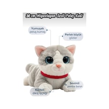 Sevimli Kedi Peluş Yavru Kedi Sesli Miyavlayan Peluş Kedi Uyku Arkadaşı 30 Cm Gri