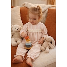 Babyhola Kız Bebek Çocuk Bayramlık Takım Dantel Detaylı Alt Üst Takım Set 2005 Somon
