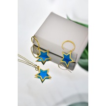 Papatya Silver 925 Ayar Gümüş Gold Kaplama Parlayan Rüya Serisi Tasarım Ebruli Cam Boyalı Yıldız Kolye ve Küpe Set Papatya Silver 925 Ayar Gümüş Gold Kaplama Parlayan Rüya Serisi Tasarım Ebruli Cam Boyalı Yıldız Kolye ve Küpe Set