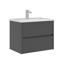Orka Arno 65 Cm Parlak Antrasit Çekmeceli Banyo Dolabı Alt Modül Lavabo Antrasit