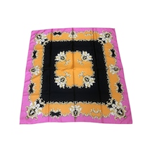 Tikitonki Kare Kesim Etnik Çiçek Desenli Saten Pembe Eşarp - 90x90 Pembe Pembe