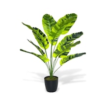 Yapay Çiçek Saksıda Muz Desenli Yapraklı 12dal 60cm Salon Çiçeği Yapay Bitki
