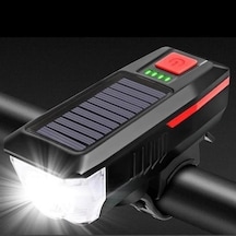 Solar Enerjili Usb İle Şarj Edilebilir Ledli Bisiklet Feneri Kornalı Ve Su Geçirmez Far Çok Renkli