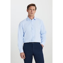 AC&Co / Altınyıldız Classics Erkek Acık Mavı Comfort Fit Geniş Kesim Klasik Yaka Pamuklu Rahat Armürlü Gömlek Acık Mavı Açık Mavi