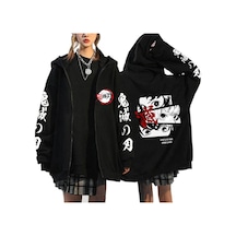 Tarzsokak Manga Baskılı Fermuarlı Sweatshirt Demon Slayer Mod.21 14548 Siyah