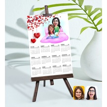 Kişiye Özel 15X21 Cm Fotoğraf Kartlı Anne Kız Karikatürlü Şövalel N11.101