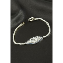 Göz - 390 - Zirkon Taşlı Çocuk Bileklik 16 Cm - - Novapazr - Gümüş Rengi