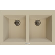 Polex Cristalüx Granit Evye P-2XLN Bej 2 Hazneli Tezgah Altı Ve Tezgah Üstü Mutfak Evyesi 80.5x51.5 CM