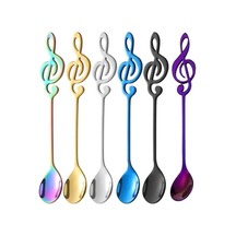 Novahub Çok Renkli Kahve Kaşıkları Coffeeware Paslanmaz Çelik Nota Yaratıcı Kahve Süt Kaşığı Dondurma Karıştırma Tatlı Kaşığı Sofra Çok Renkli