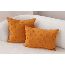 Swita Home Dekoratif Puantiye Keten Kumaşlı Kırlent Kılıfı 2'li 43x43 - 30x50 Hardal