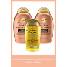 OGX Brazilian Keratin Düzleştirici Sülfatsız Şampuan 2 x 385 ML + Argan Oil Saç Bakım Yağı 100 ML﻿﻿
