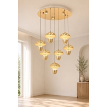 7'li Modern Premium Gold 3 Renkli Ledli Sarkıt Avizesi Salon Mutfak Oturma Odası Şık Modelleri 79w Beyaz