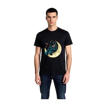 Paybuy Erkek Ay Temalı Keman Çalan Astronot Baskılı Rahat Kesim Kısa Kol Siyah