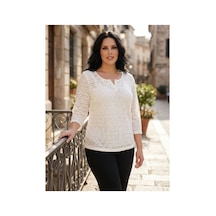 Hanezza Büyük Beden İç Badili Pamuk Dantel Bluz Beyaz - 870743463 Beyaz
