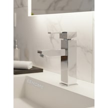 Elite Edition Lüx Kare Krom Sabit Banyo Lavabo Bataryası Pirinç Ağır Malzeme Krom