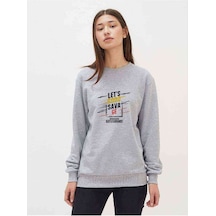 Pubg Savage Baskılı Gri Kadın Sweatshirt