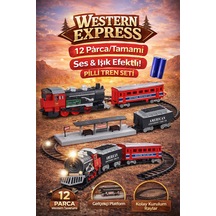 Western Express Pilli Tren Seti 12 Parça Işıklı Hareketli Klasik Tren Macerası