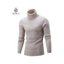 Sonbahar Ve Kış Aylarında Rahat, Düz Renk Erkek Balıkçı Yaka Kazak Bej