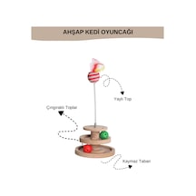 Ahşap - Kedi Oyuncağı - Çok Amaçlı Kullanım Çıngıraklı Ve Yaylı Top İçermektedir