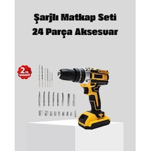 24 Parça Çift Bataryalı Akülü Darbeli Matkap Güçlü Motor, Metal Dişli, Led Işıklı - Lisinya