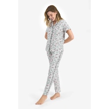 Pierre Cardin Kadın Krem Çiçek Desen Gömlek Yaka Pijama Takımı