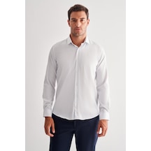 İmza Beyaz Yarım İtalyan Yaka Uzun Kol Cepsiz Slim Fit Cls Gömlek 1004255174 Leylak Beyaz