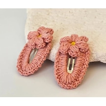 Amigurumi Örgü Çocuk Çiçek Toka Somon Pudra Tek Ebat Çok Renkli