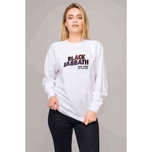 Black Sabbath Arc Reactor Logo Baskılı Beyaz Kadın Sweatshirt