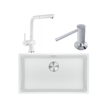 Franke Maris Mrg 110-72 Granit Eviye + Active Plus Doccia 2.0 Armatür + Bianco Sıvı Sabunluk Set 3'lü