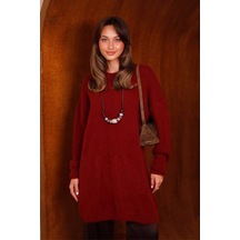 Balenbi Kadın Bisiklet Yaka Salaş Kesim Basic Sakallı Triko Tunik 8599 - Premium Seri Bordo