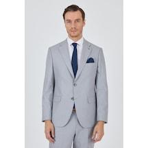 İmza Gri Mono Yaka Desenli Astarlı Çift Yırtmaç Esnek 6 Drop Comfort Fit Classic Takım Elbise 1001250161 Gri
