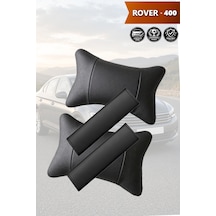 Rover 400 Uyumlu Set Siyah Lüks Deri Kemer Koruyucu Deri Yastık