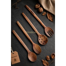 Doğal Ceviz Ağacı Ahşap Tahta Kaşık Seti Ağaç Kaşık 4lü Set 10